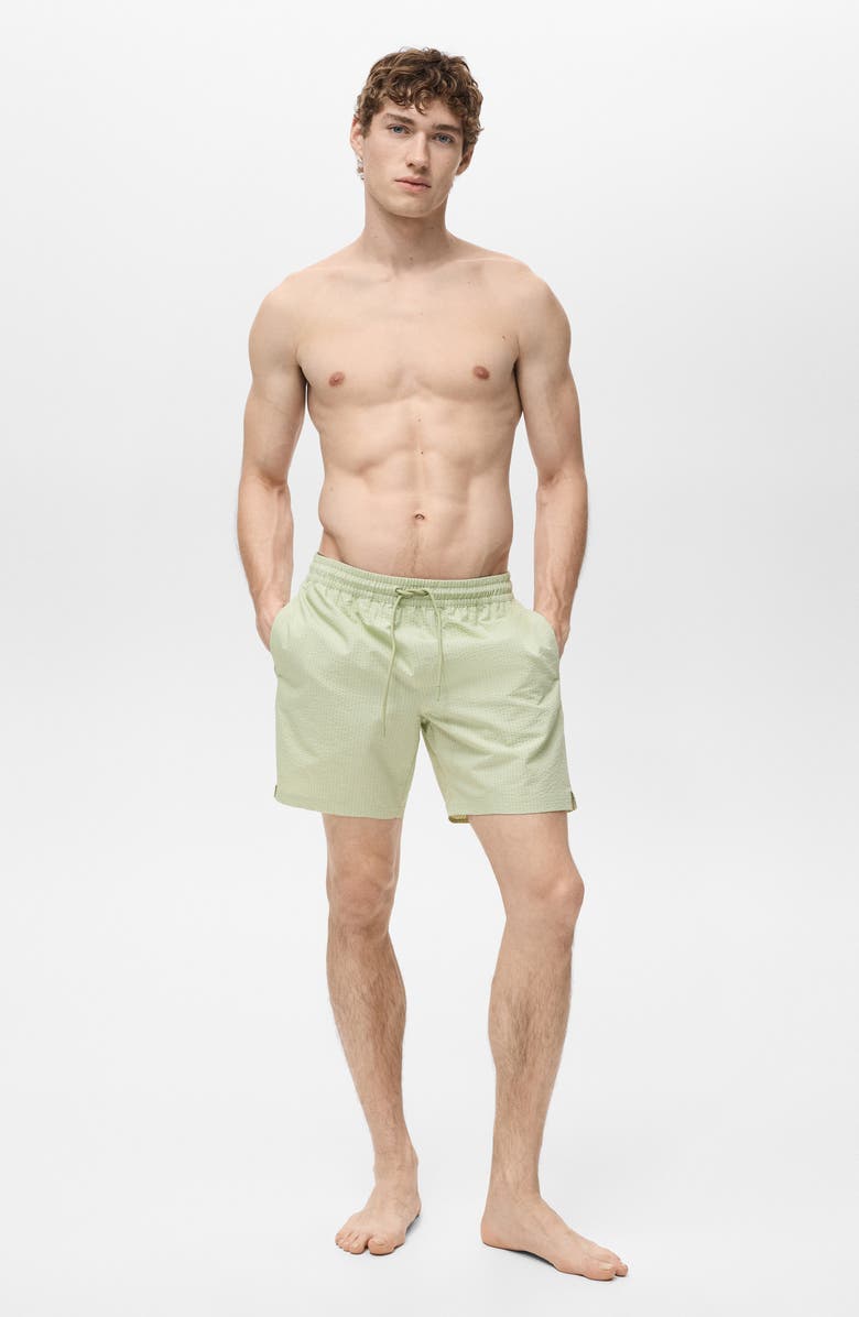MANGO Seersucker Swim Trunks, Alternate, color, Pastel Green