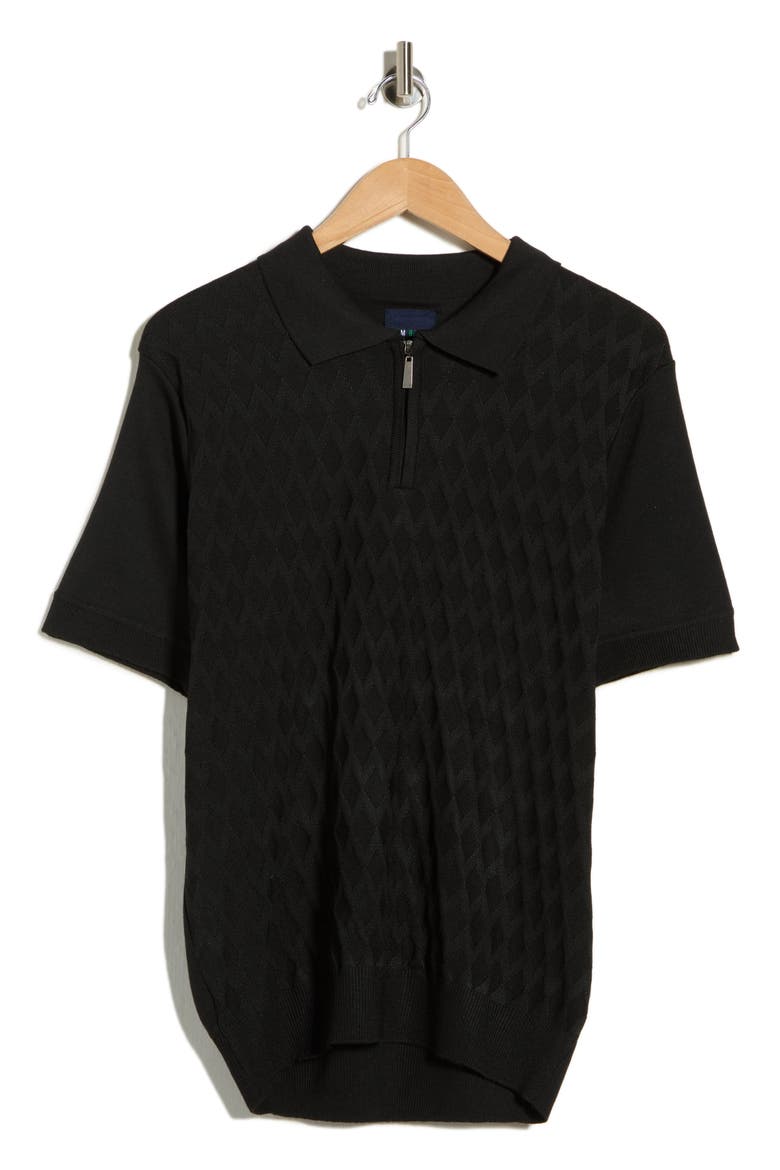 Half Zip Knit Polo Sweater, Alternate, color, BLACK