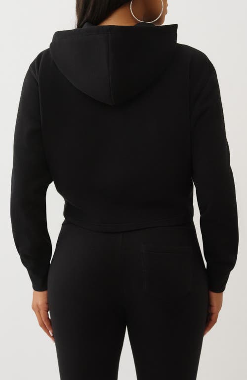 True Religion Notch Cotton Blend Crop Hoodie In Black