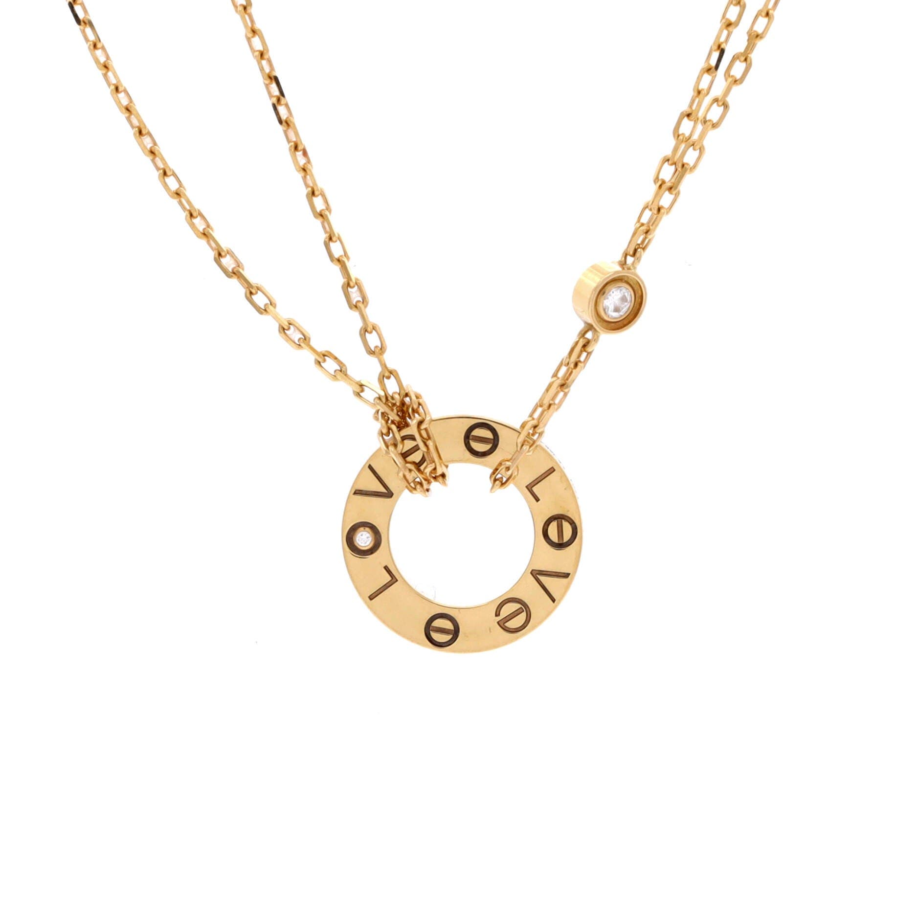 2 Diamonds Love Pendant Necklace 18K Yellow Gold and Diamonds, Main, color, Metallic Gold