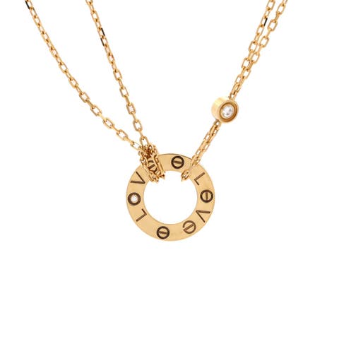 2 Diamonds Love Pendant Necklace 18K Yellow Gold and Diamonds