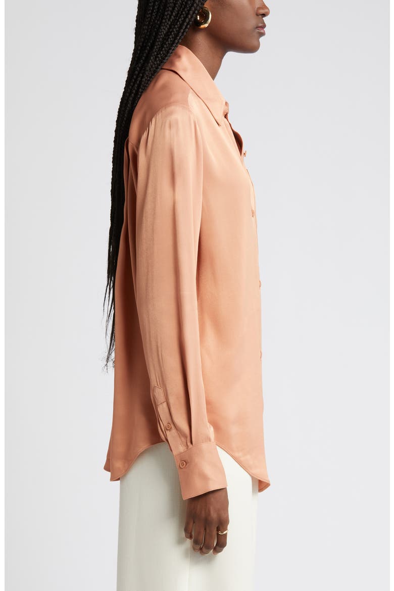 Pocket Satin Button-Up Shirt, Alternate, color, TAN CORK