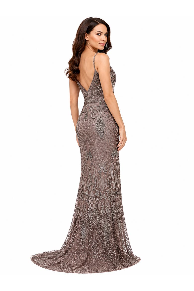Beaded Faux-Wrap V-Neck Bridal Gown, Alternate, color, Grey