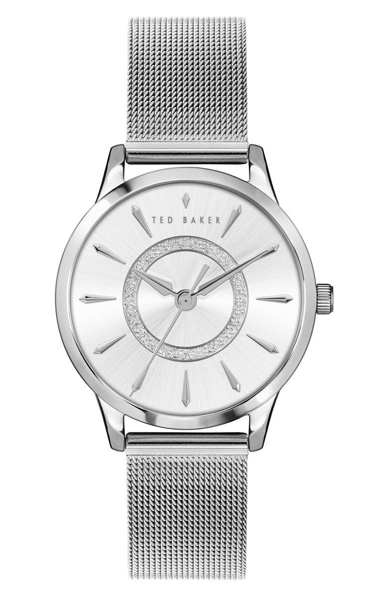 Ted Baker London Fitzrovia Charm Mesh Strap Watch, 34mm, Main, color, 