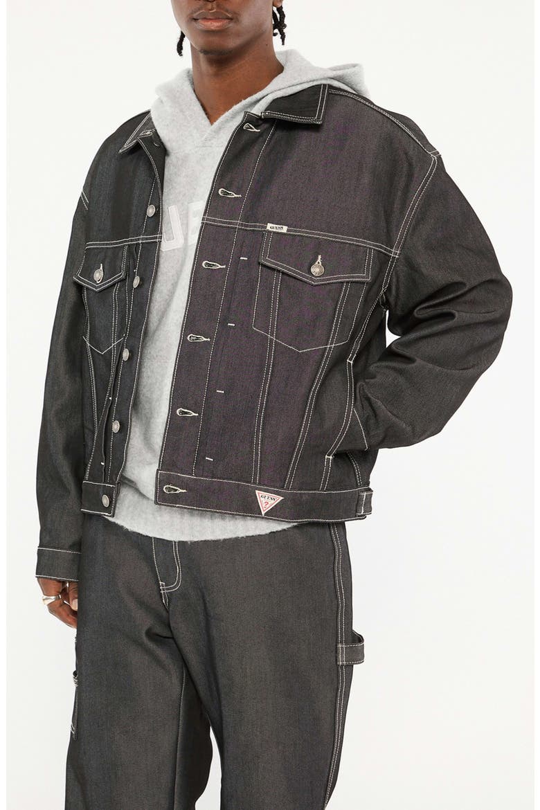 Go Metallic Denim Trucker Jacket, Alternate, color, GREY