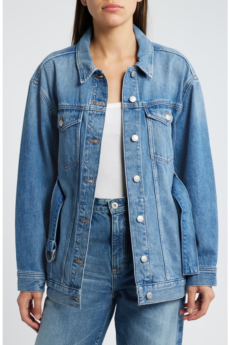 Belted Oversize Trucker Jean Jacket, Alternate, color, RESTON WASH