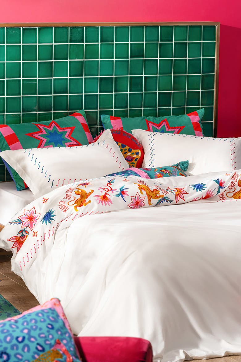 Kadmos Embroidered Viscose Cotton King Duvet Cover Set, Alternate, color, White