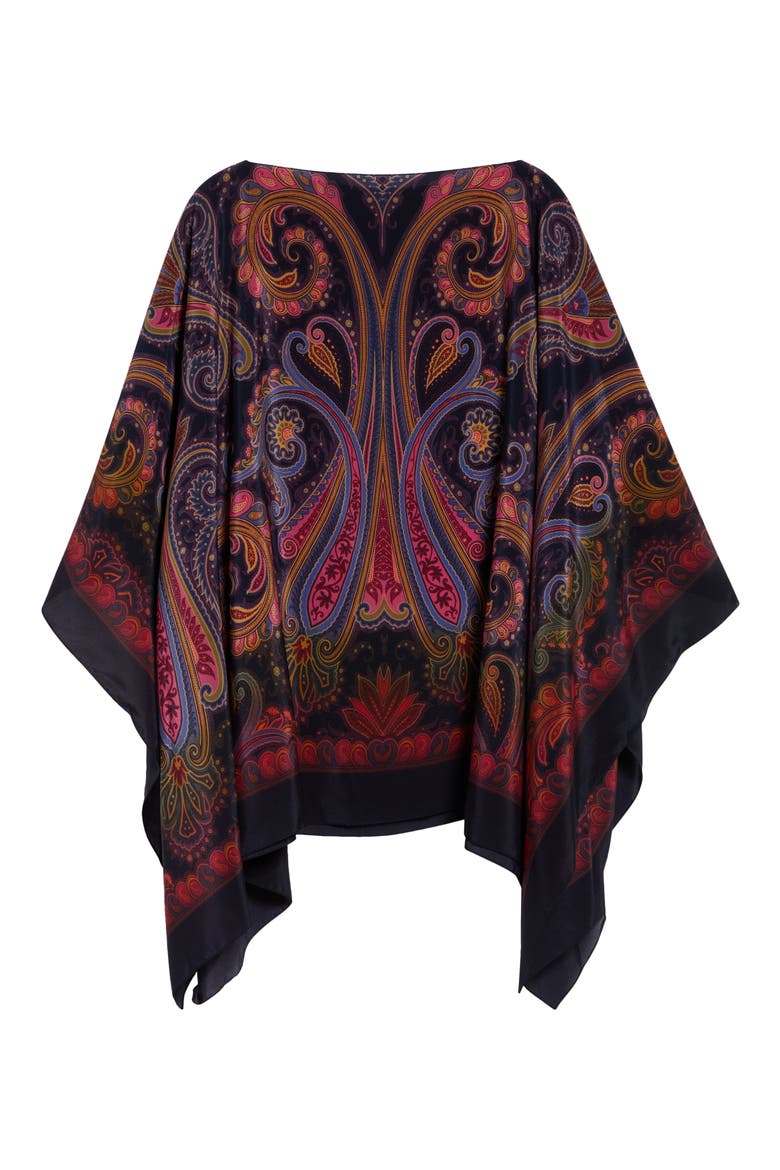 Paisley Degradé Print Silk Poncho, Main, color, PRINT ON BLUE BASE