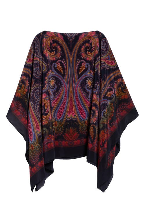 Etro Paisley Degradé Print Silk Poncho in Print On Blue Base at Nordstrom