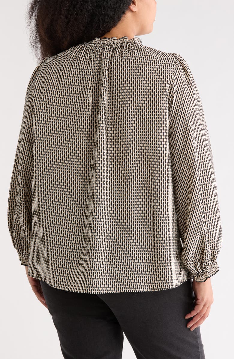 MAX STUDIO Split Neck Long Sleeve Crepe Top, Alternate, color, Black/ Khaki Dotted Boundaries