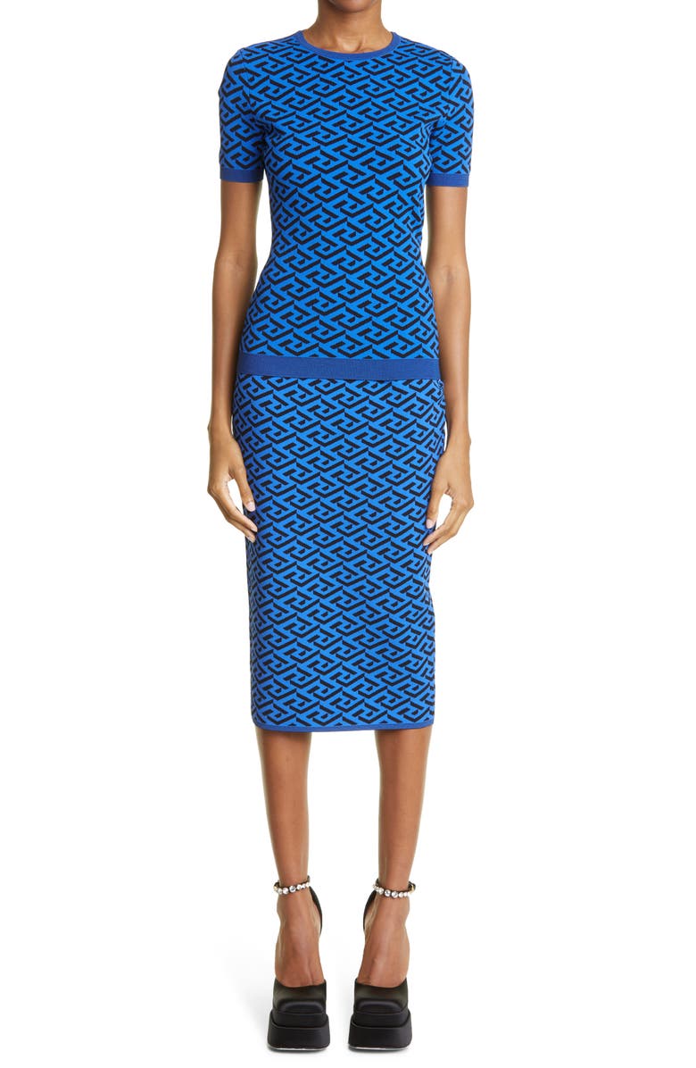 Versace La Greca Jacquard Midi Skirt, Alternate, color, 