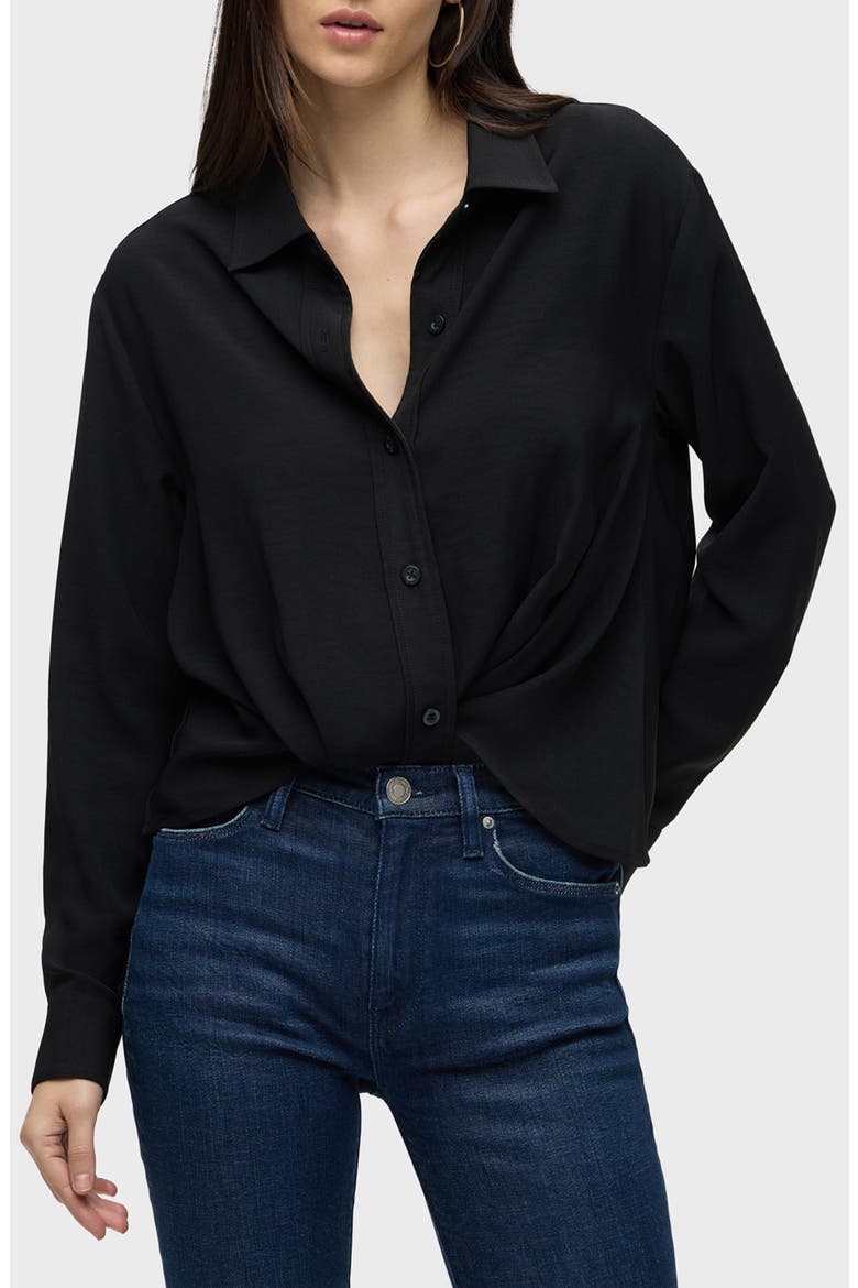 Knot Front Button-Down Shirt, Main, color, BLACK