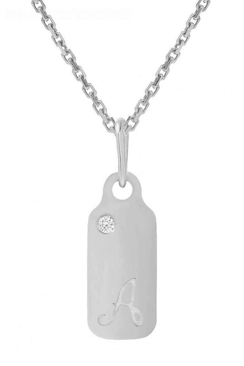 Diamond Accented Dog Tag Initial Pendant Necklace, Main, color, WHITE GOLD-A