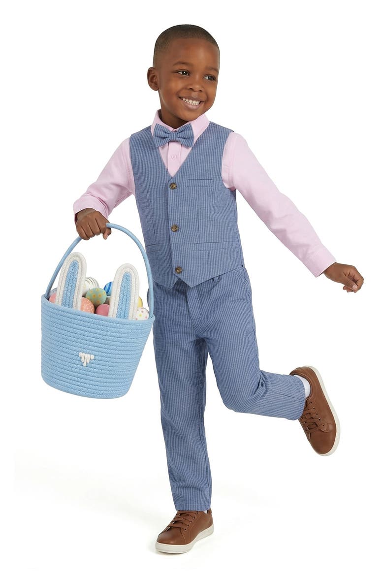 Kids' Vest, Button-Up Shirt, Pants & Bowtie Set, Alternate, color, BLUE SEERSUCKER