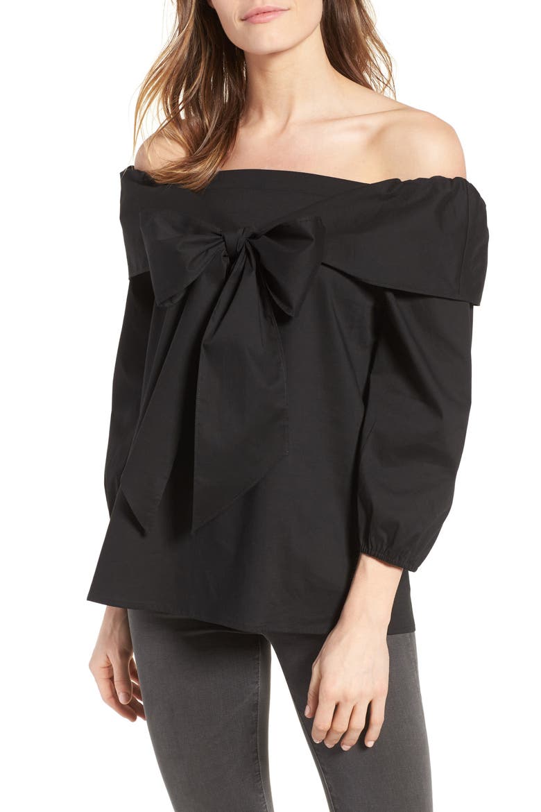 Bow Front Off the Shoulder Top, Main, color, BLACK