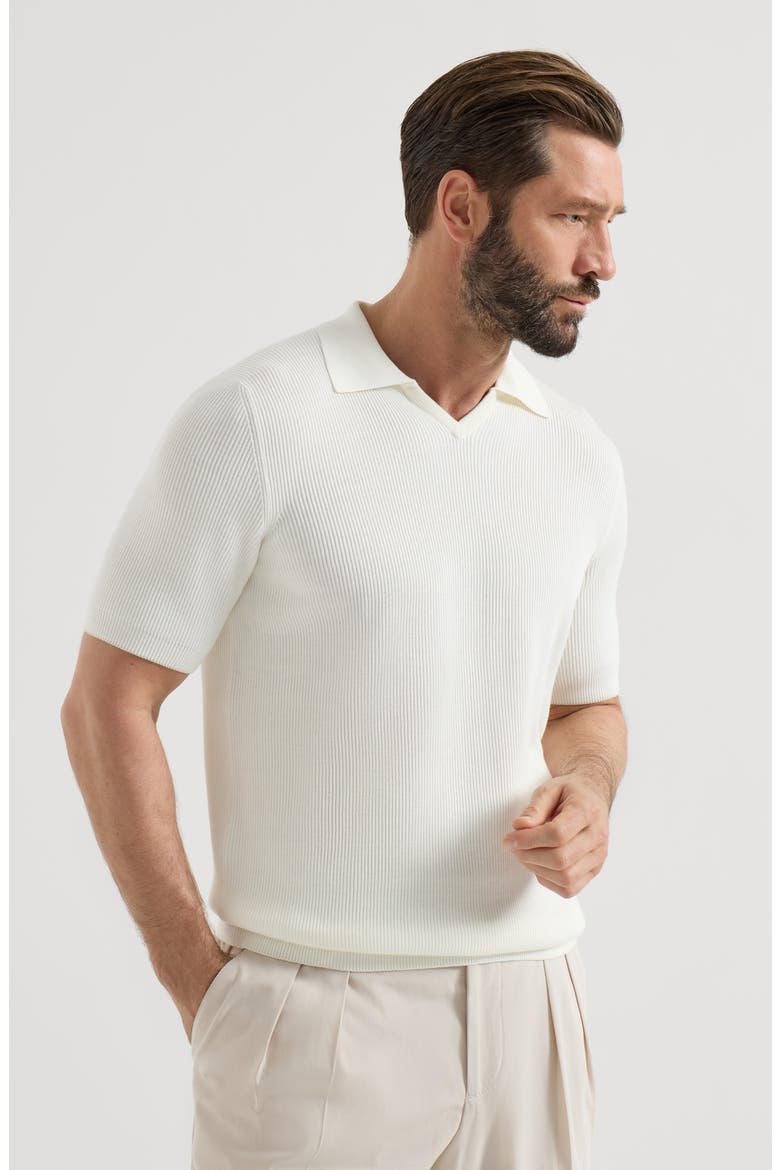 Cotton English rib knit polo, Main, color, White