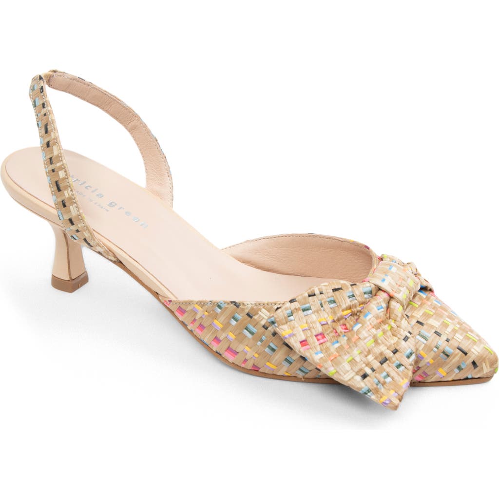 Patricia Green London Bow Pointed Toe Kitten Heel Pump In Rainbow Raffia