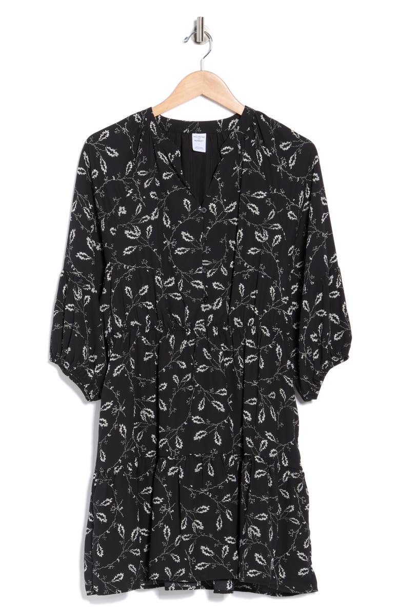 Melrose and Market Puff Sleeve Dress, Main, color, Black- Ivory Lace Stems