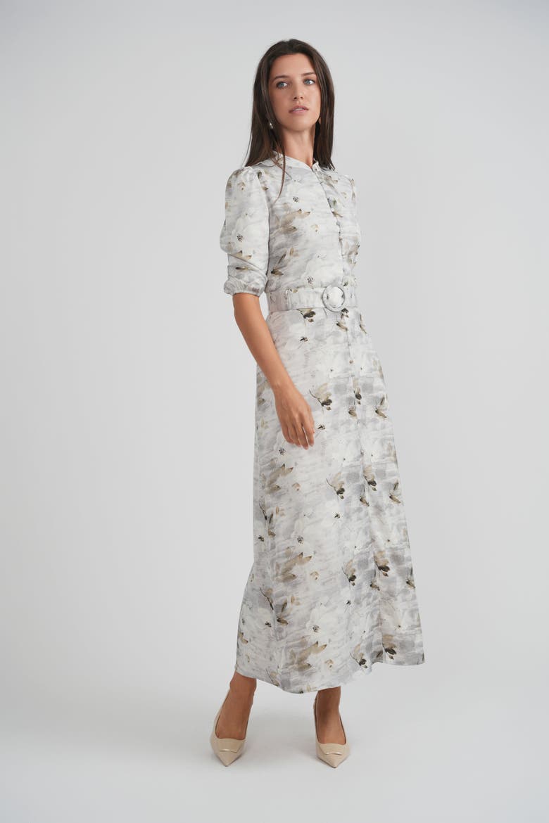 chiffon button down dress Warehouse Women's Animal Chiffon Ruched Plunge Button front Midi Dress
