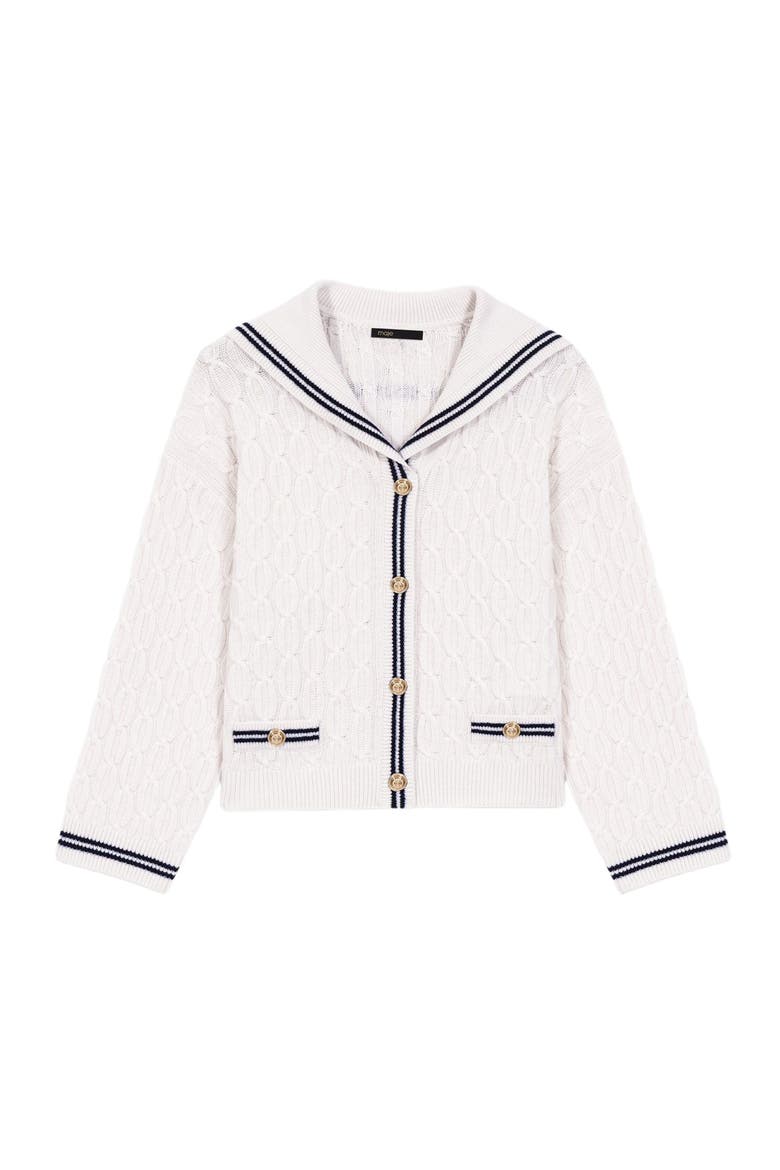 Boat neck cable-knit cardigan, Alternate, color, Ecru