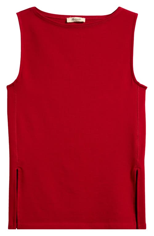 Madewell Sleeveless Boat Neck Side Slit T-shirt In Crimson