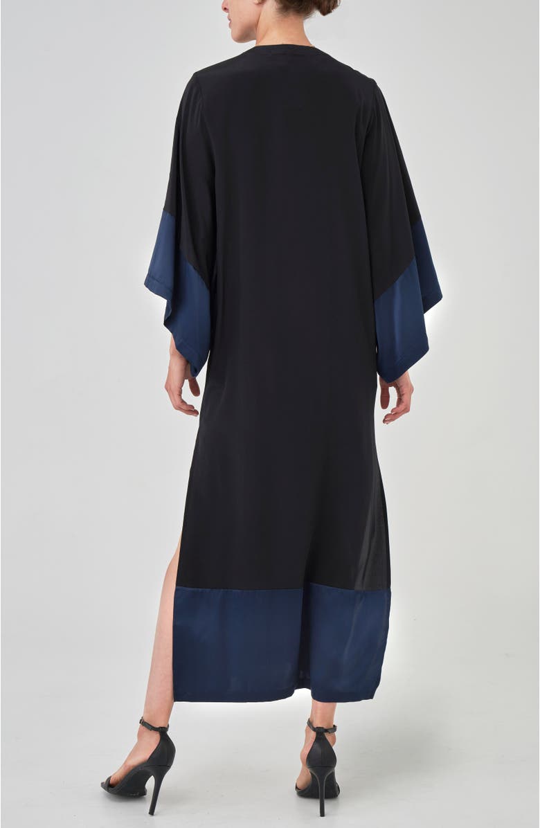 ocean+main Wide Sleeve Silk Tunic Dress, Alternate, color, Black And Navy