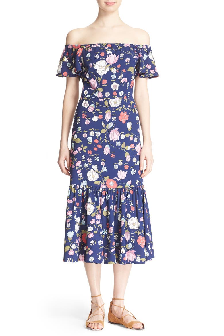 Off the Shoulder Floral Print Dress, Main, color, BLACKBERRY