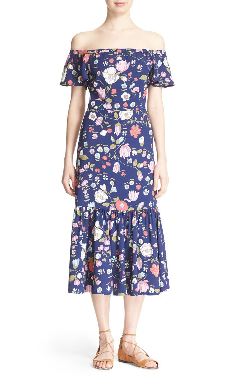 Rebecca Taylor Off the Shoulder Floral Print Dress, Main, color,