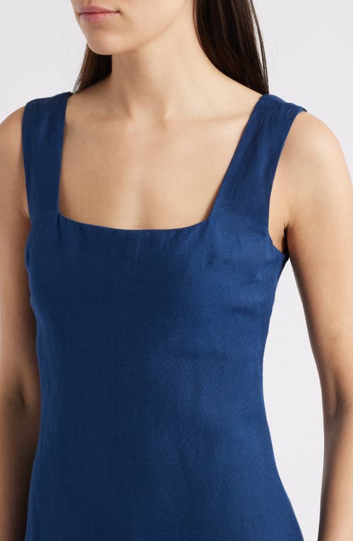 French Connection Birdie Linen Blend Square Neck Dress In Blue