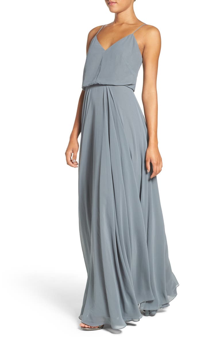 Inesse Blouson Chiffon A-Line Gown, Alternate, color, DENMARK BLUE