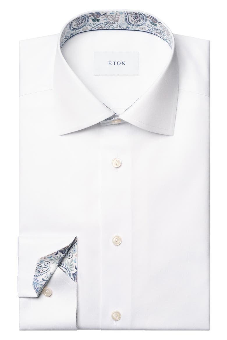 Slim Fit Solid White Cotton Twill Dress Shirt, Alternate, color, WHITE