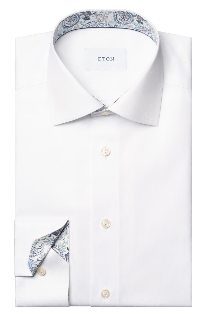 Eton Slim Fit Solid White Cotton Twill Dress Shirt, Alternate, color, White