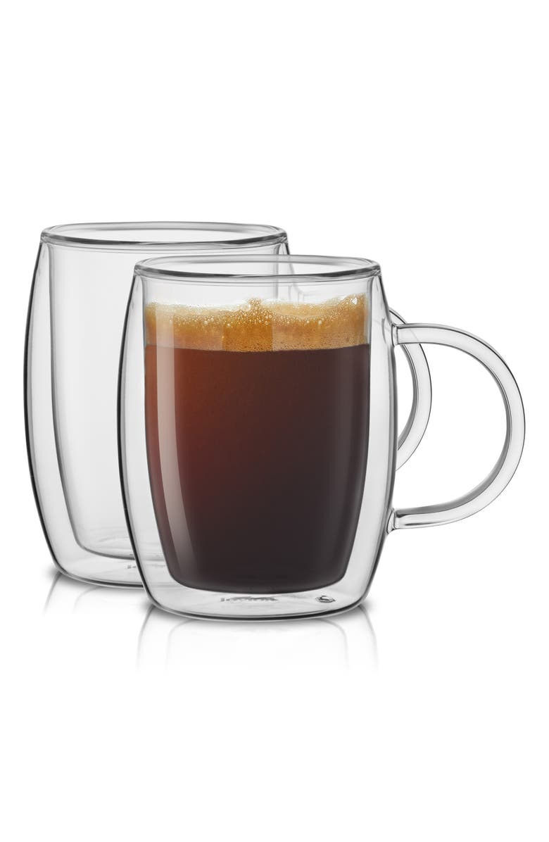 JoyJolt Aroma Set of 2 Double Wall Glass Mugs, Alternate, color, Clear