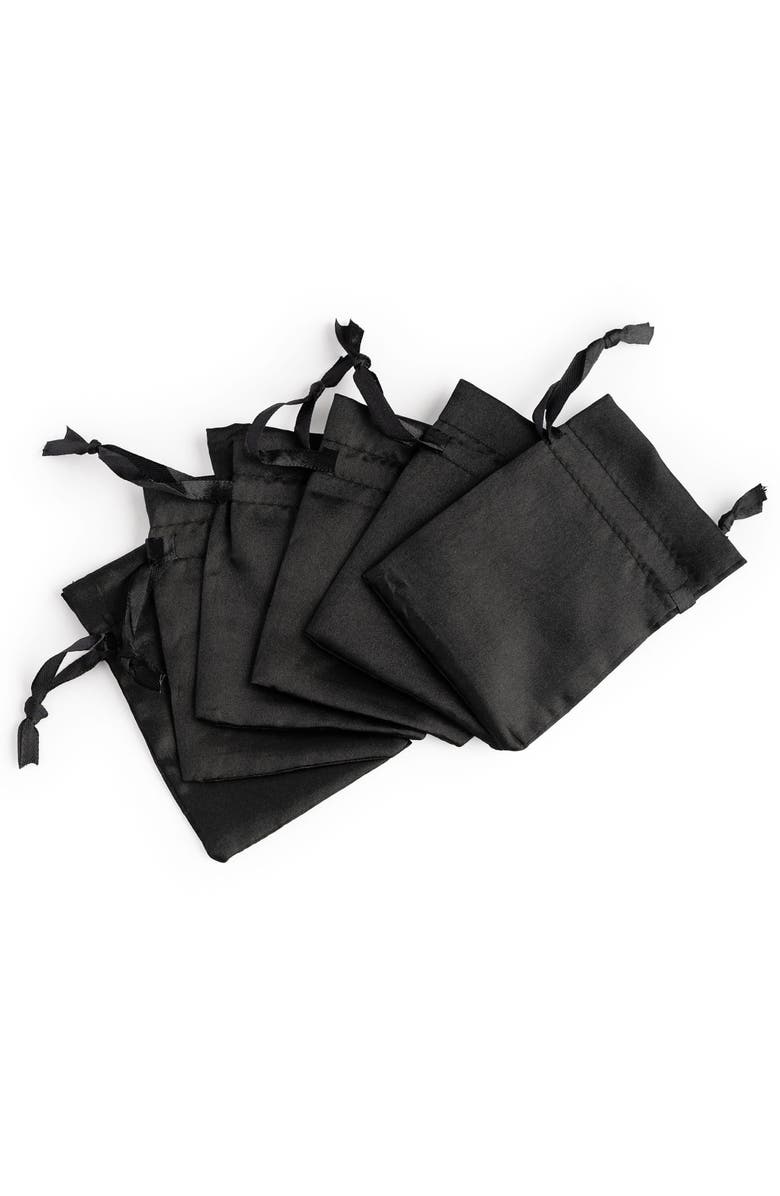 Hibana Satin Drawstring Jewelry Pouches 6 count, 3.25 inch x 4.25 inch, Black, Main, color, Black