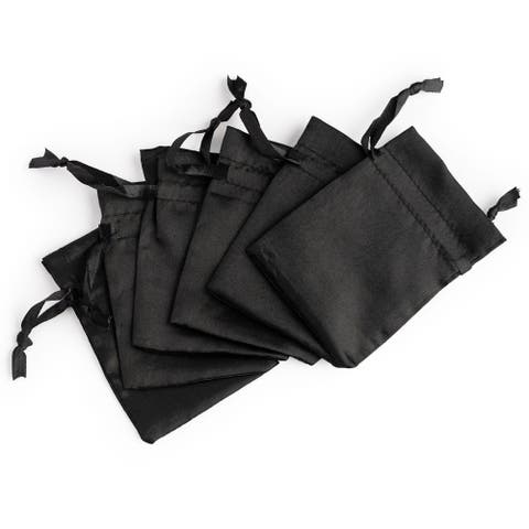 Satin Drawstring Jewelry Pouches 6 count, 3.25 inch x 4.25 inch, Black