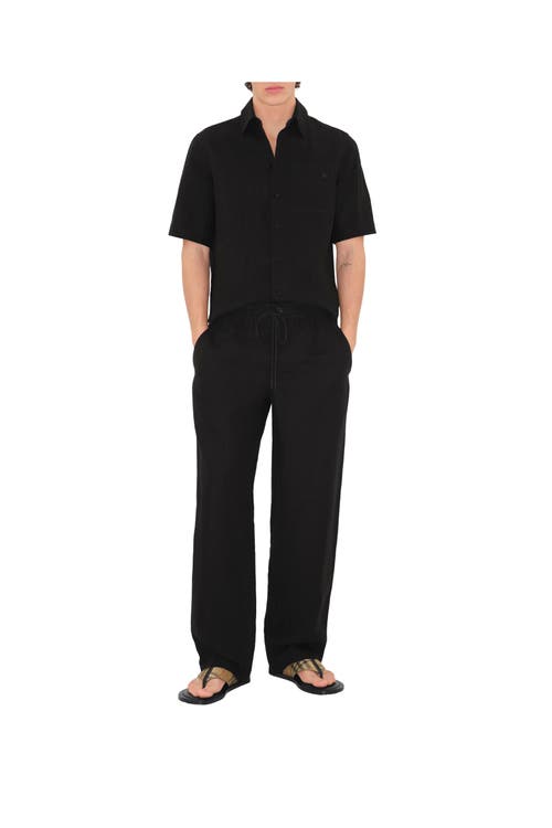 Burberry Mens Black Straight-leg Drawstring Linen Trousers Xl In Black