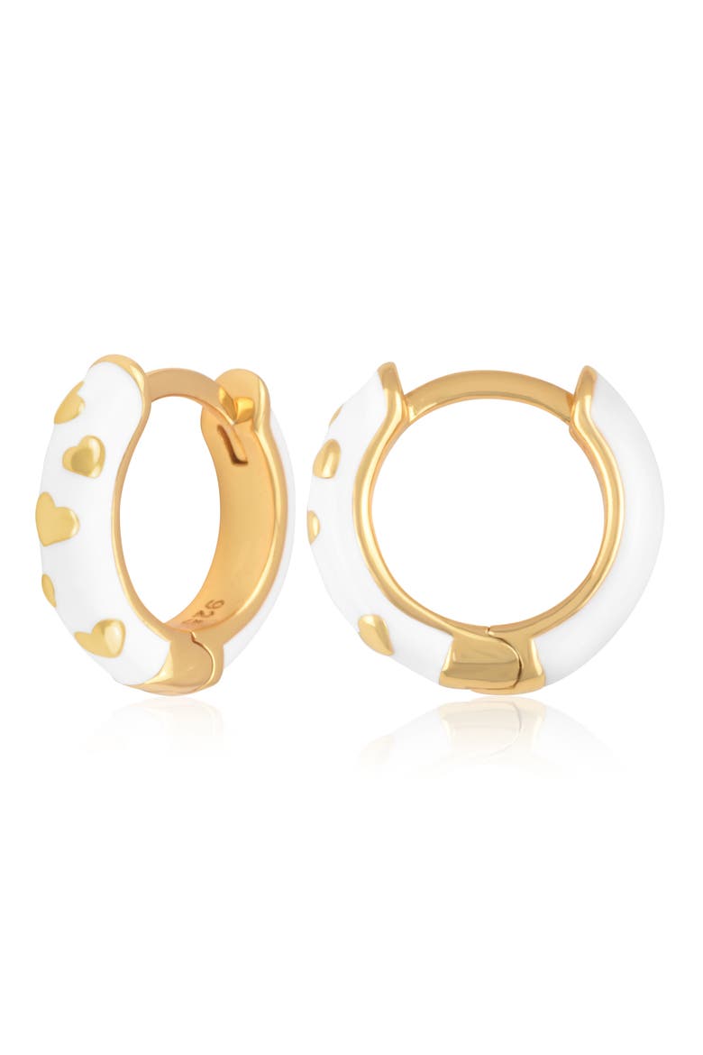 Enamel Huggie Hoop Earrings, Alternate, color, WHITE/ GOLD HEARTS