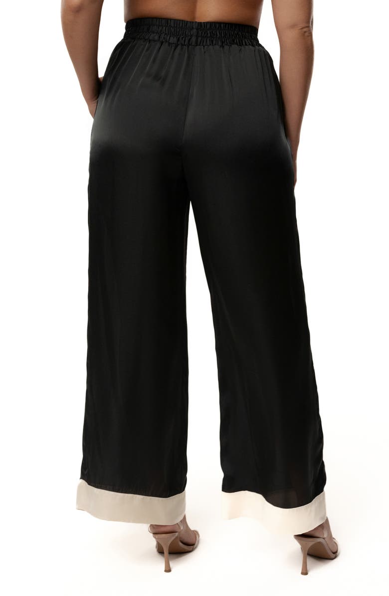 JLUXLABEL Jet Set Satin Wide Leg Pants, Alternate, color, Black