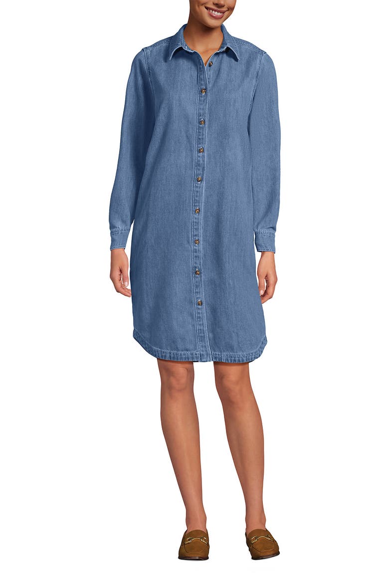 Linen Long Sleeve Button Front Shirt Dress, Alternate, color, Medium Blue Wash