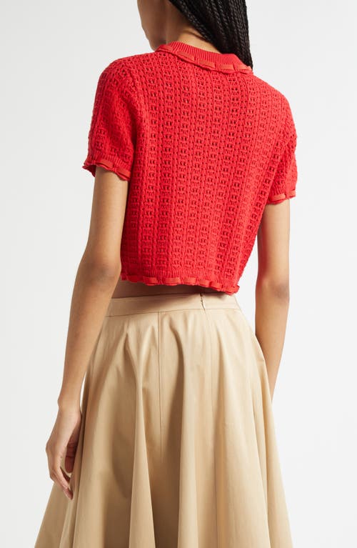 Cinq À Sept Ginerva Open Stitch Crop Cotton Blend Cardigan In Red