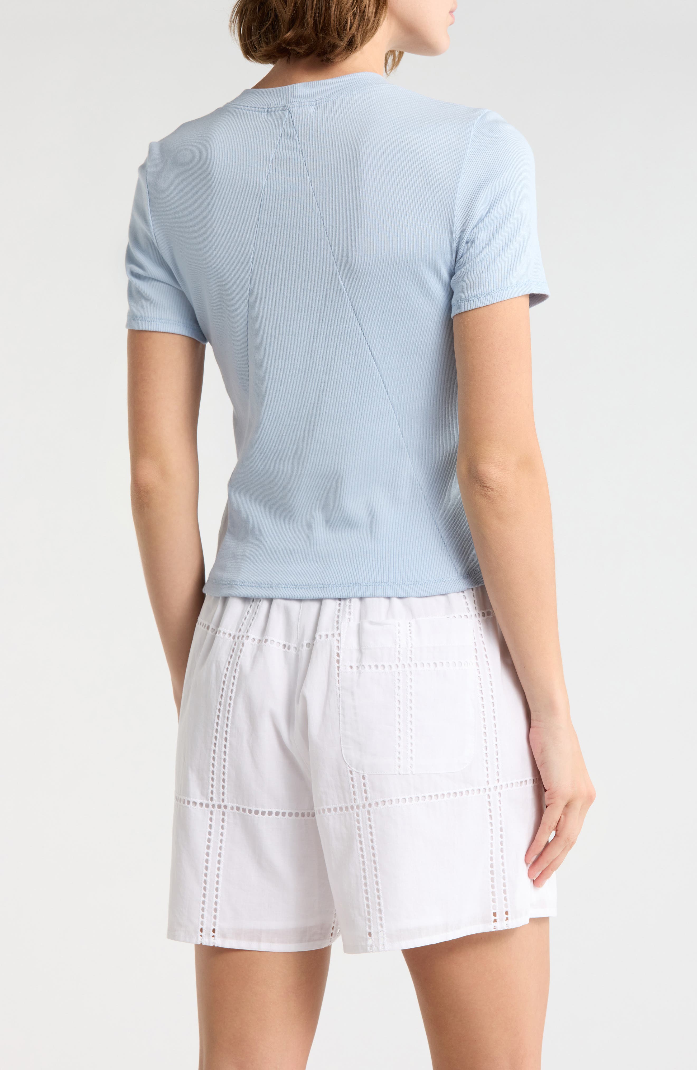 Essie Short Sleeve Button-Up Crop T-Shirt - image 4