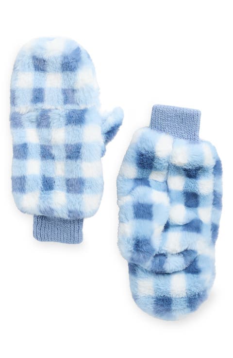 Checkered Faux Fur Mittens