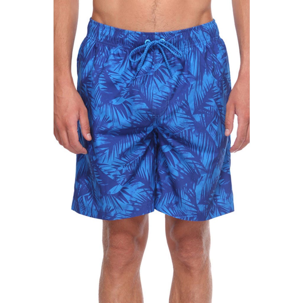 Rokka&rolla All-day Comfort Mesh-lined Swim Trunks In Blue Leaves