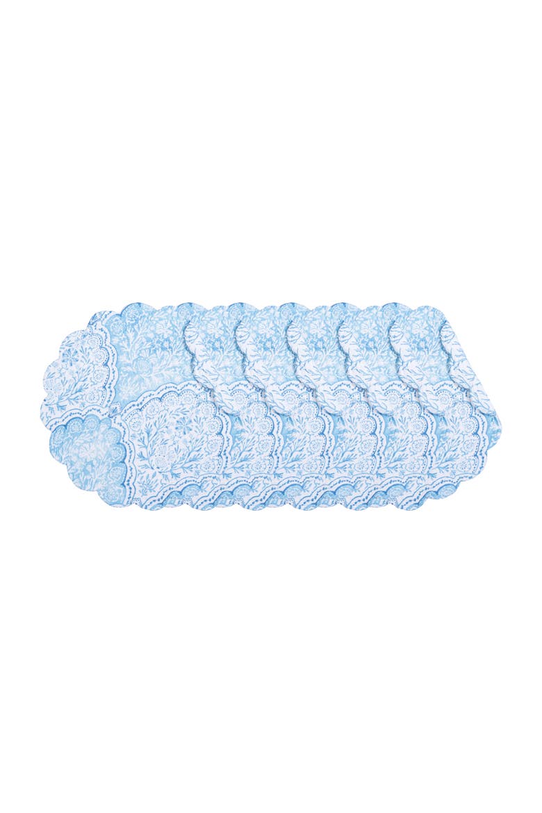 Chinoiserie Coast Reversible Machine Washable Round Quilt Placemats Set of 6, Main, color, Blue