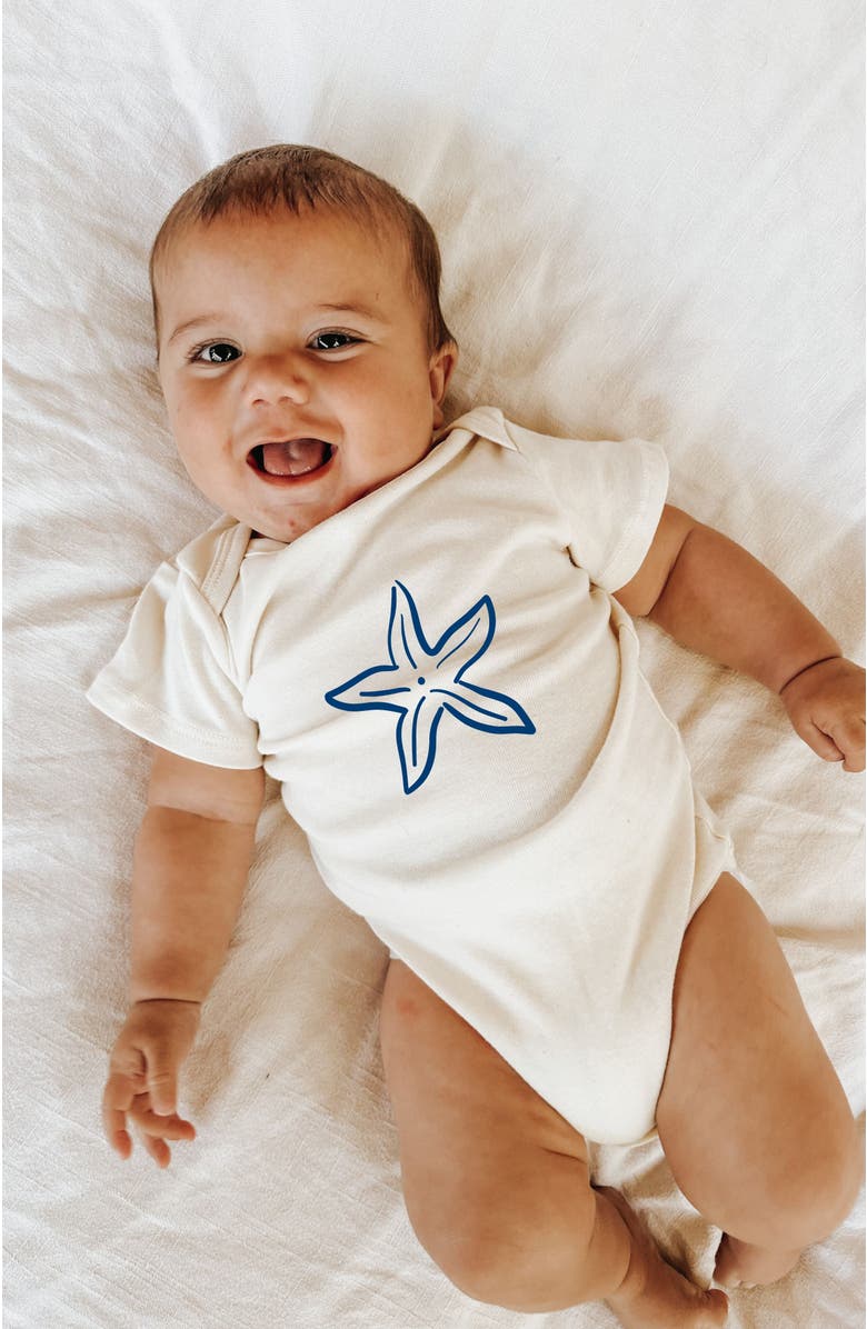 Tenth & Pine Starfish Organic Cotton Baby Bodysuit, Alternate, color, Natural With Nautical Blue