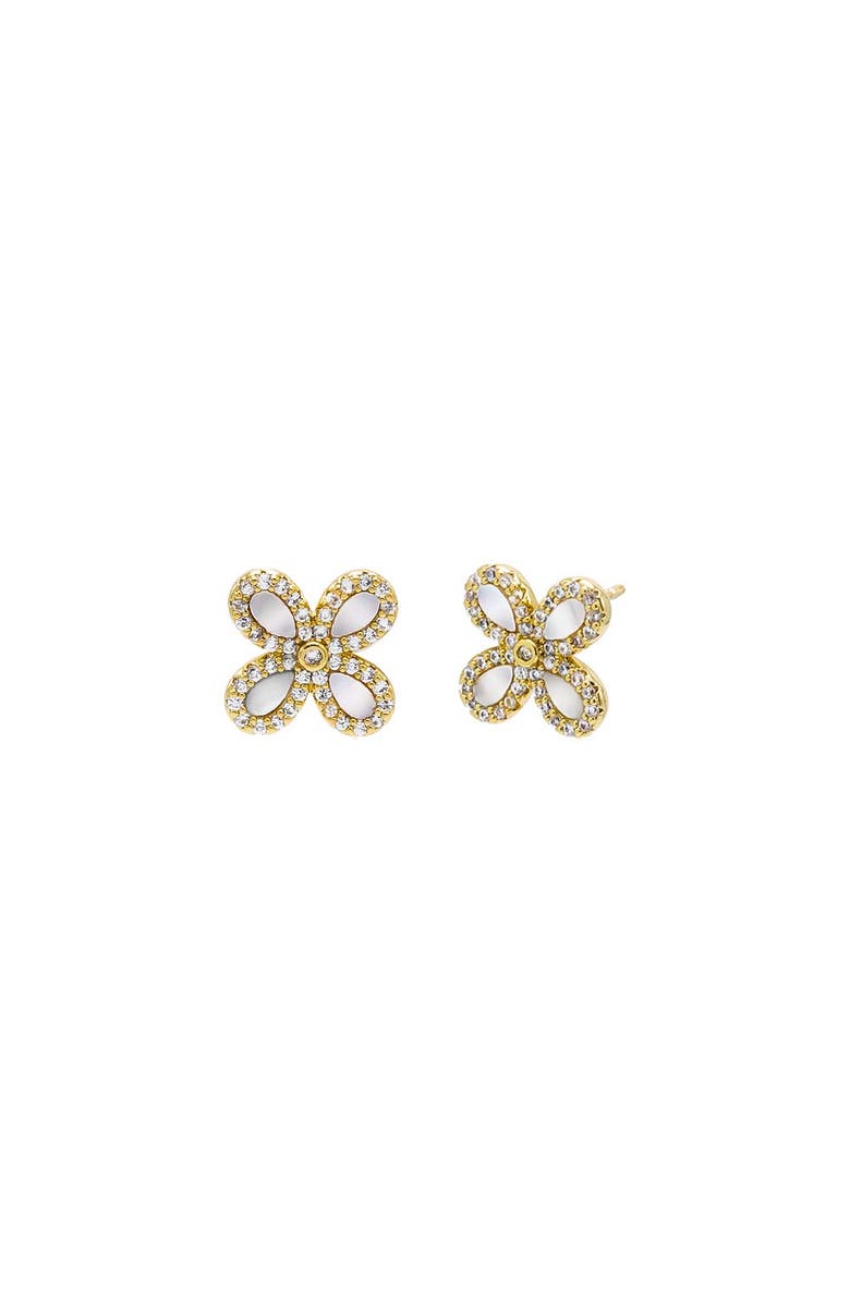 BY ADINA EDEN Pave Outline Stone Four Leaf Flower Stud Earring, Main, color,