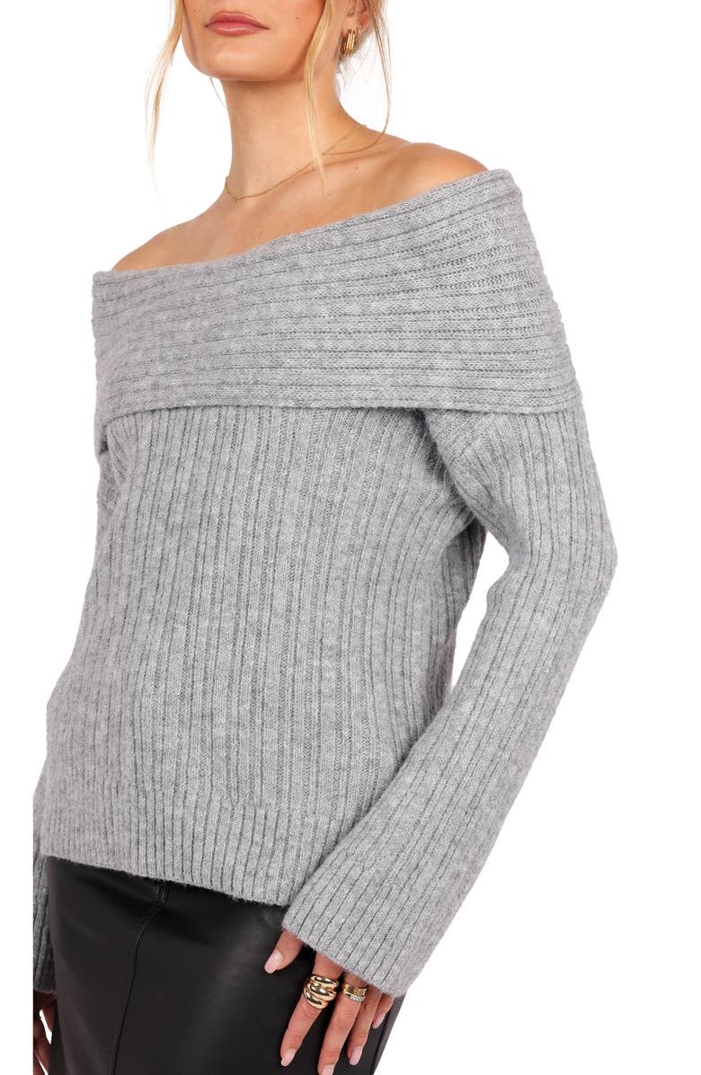 Petal & Pup Kenny Off the Shoulder Rib Sweater, Alternate, color, Light/Pastel Grey