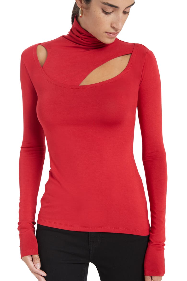 Dahlia Jersey Turtleneck Top, Alternate, color, RED