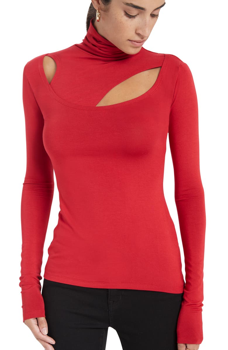 Marcella Dahlia Jersey Turtleneck Top, Alternate, color, Red