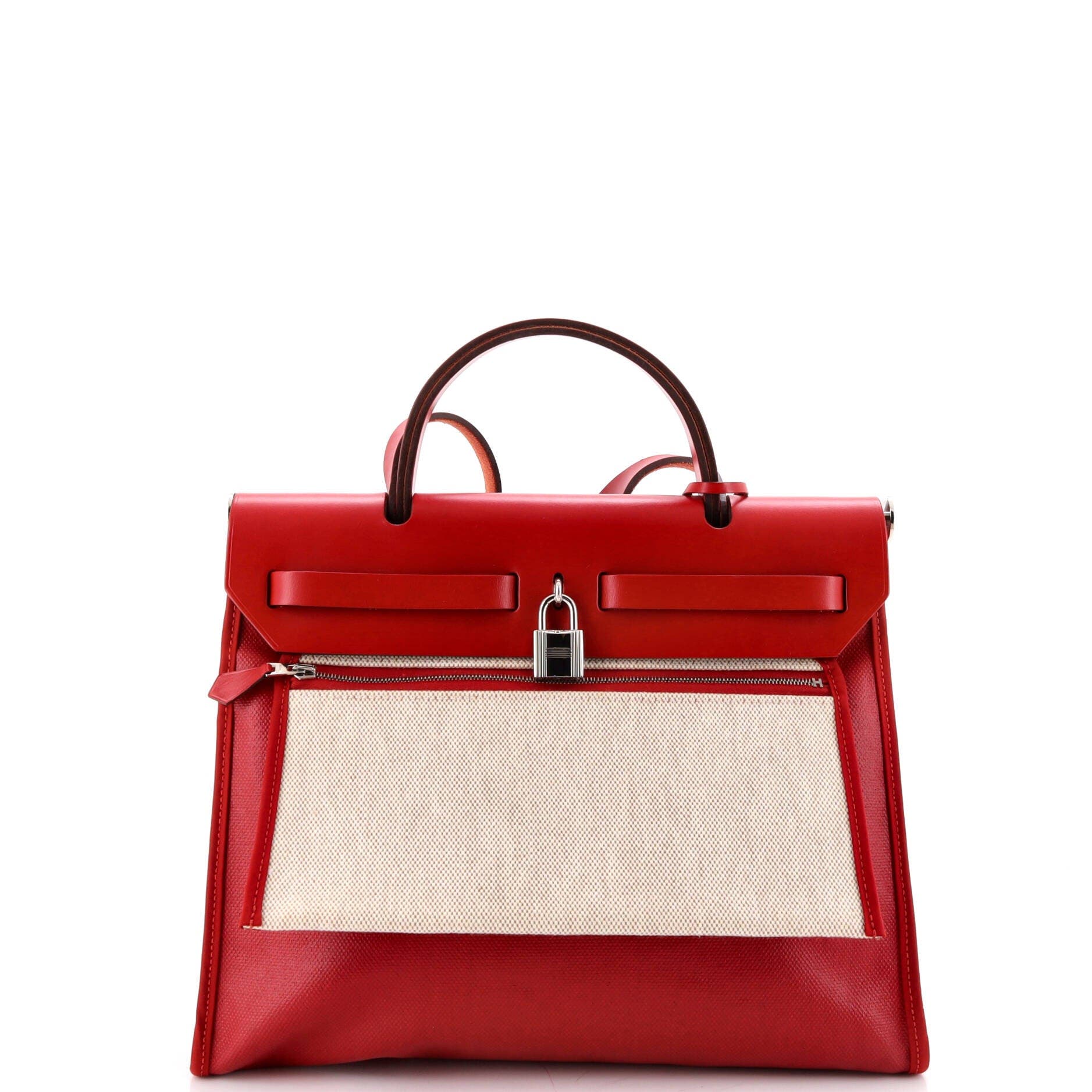 Pre-Owned Hermes Herbag Zip Berline Vache Canvas and Leather 31, Alternate, color, Rouge Piment